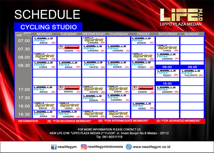 Jadwal Cycling Studio New Life Gym