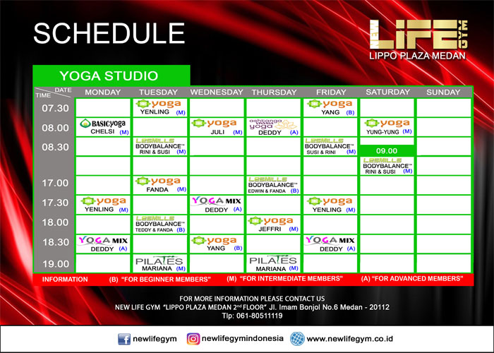 Jadwal Yoga Studio New Life Gym